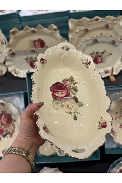 hediye طبق تقديم من البورسلين مع مقبض من إستير هوم ديكور، 37 سم، قطعة واحدة