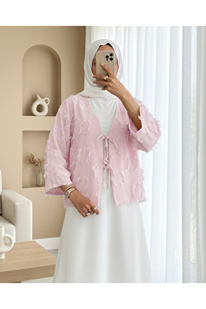 Modamorfo كيمونو بتفاصيل شرابة مربوطة من الأمام -بودرة