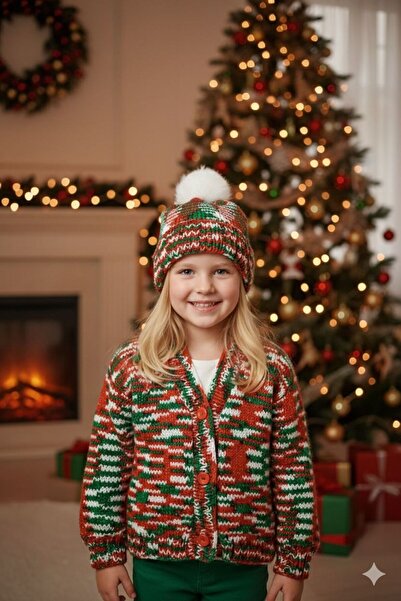 EL ÖRGÜSÜ CİCİ BEBE El Örgüsü Renkli New Year Noel Christmas Unisex Hırka