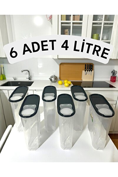 Alaca 6 Adet 4 Litre Sızdırmaz Erzak Bakliyat Kiler Box Saklama Kabı 6'lı Set...