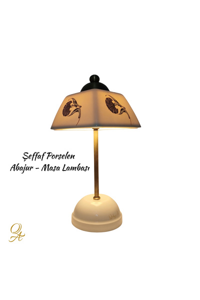 Qtahya Art Abajur-Masa ve Gece Lambası-Dekoratif-Şeffaf Porselen-El yapımı-Po...