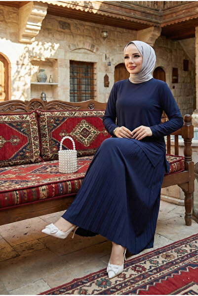 modamira Kadın Sandy Füme Büyük Beden Düz 2li Bluz Etek Piliseli Ikili Tesett...