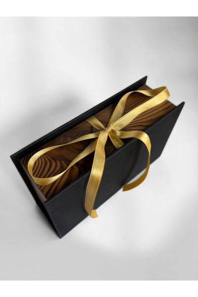 Henno 10x16,5x8,5 cm Ahşap Görünümlü Siyah Taslama Hediye Kutusu – Kurdele Ba...