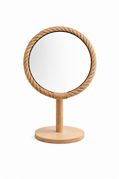 KÜLLÜKS HOME Halat Detaylı Ahşap Makyaj Aynası | Masa Üstü Yuvarlak Ayna | Ay...