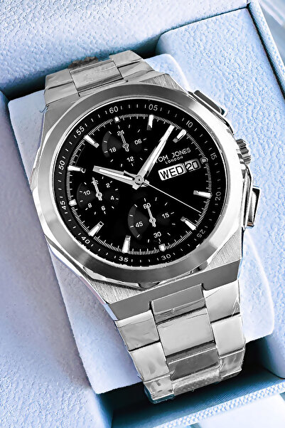 Tom Jones ساعة يد رجالية أصلية مقاومة للماء باللون الفضي وسوار فولاذي GTJE2099C2