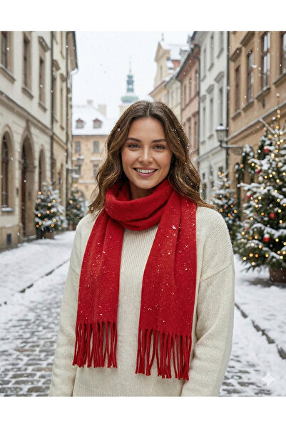 CLASSY.MODA الدفء - وشاح شتوي كلاسيكي مزين بالشراشيب