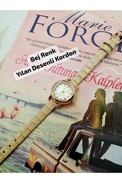 QUARTZ Marka Oval Çelik Kasa Minimal Bej Renk Kordon Kol Saati bb0140