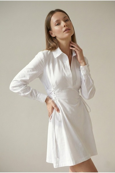 Lady Lydian Beyaz Ayarlanabilir İpli Gömlek Elbise