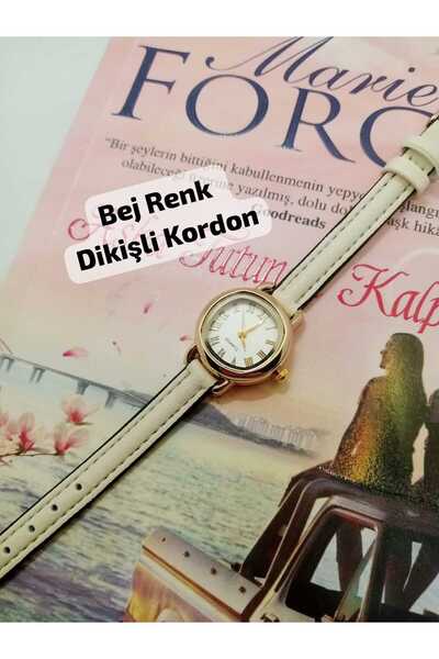 QUARTZ Retro Minimal Vintage Bej Renk Kordon Kadın Kol Saati Roma Rakamlı Yuvarlak Model bb0140