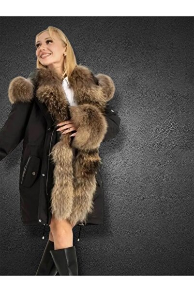 EVASİM فرو ثعلب للذراعين والياقة (أسود)