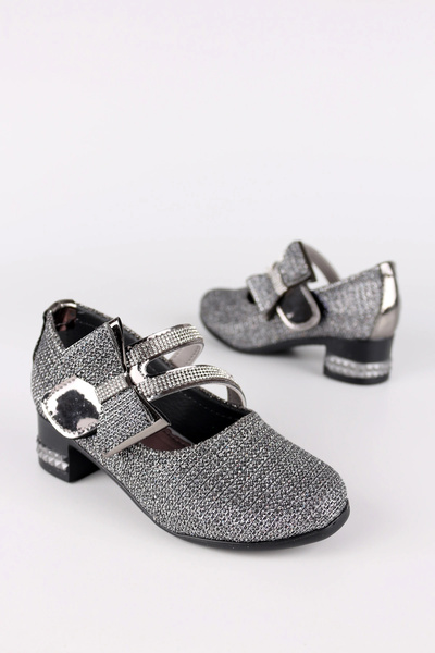 LUGMO Pantofi pentru fete Rochie de seara Papion Balerina cu strasuri Gri arg...