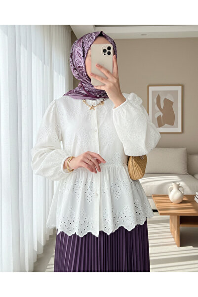 HİJABAYA Πουκάμισο με ελαστικό μανίκι, διάτρητο και επενδεδυμένο με κουμπιά