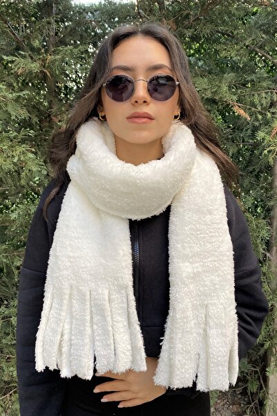 Homy Life Şal de iarnă cu franjuri din pluş cu textura moale - eşarfă groasă, guler cu ciucuri - 35x200 cm