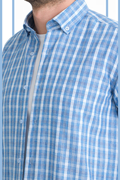 Varetta Блакитна сорочка з ефектом лляного полотна - широкий крій, довгі рука...