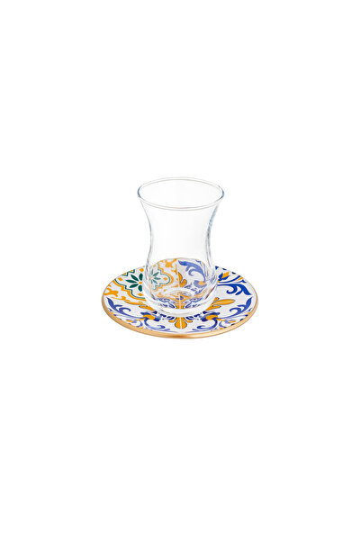 Bosphorus Glass طقم شاي زجاج تركي 18 قطعة بألوان عصرية