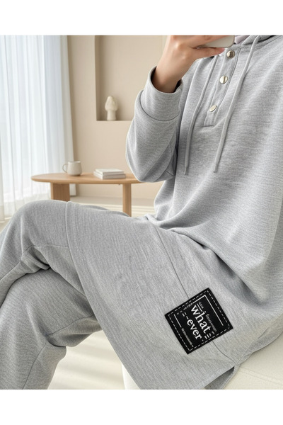 Modamorfo Set dublu din bumbac pieptănat cu detalii de fixare prin snap - Gri