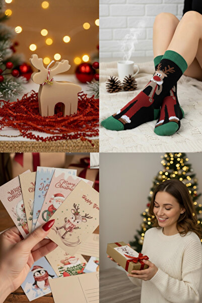 Oxford Sport Yılbaşı Ürünleri Hediye Seti-Yeni Yıl Çorabı+Mum+Kartpostal+Prem...