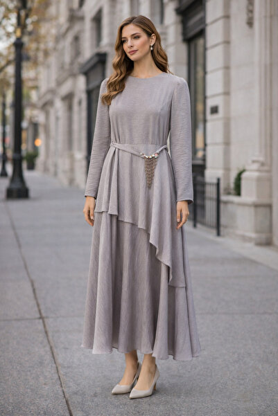 Kayra Asymmetric Layered Flounce Dress Black Women's Dress