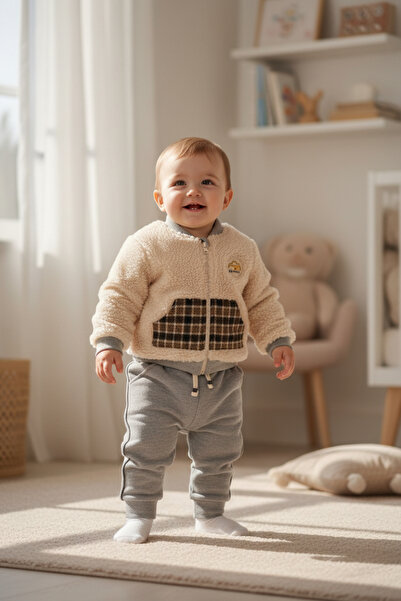 Babydola Baby Winter Cardigan Set with Combed Cotton Lining