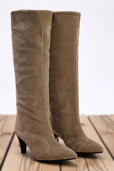 BENERLY Kadın Süet Yüksek Taban Kısa Topuklu İnce Topuklu Çizme Fonksiyonel D...