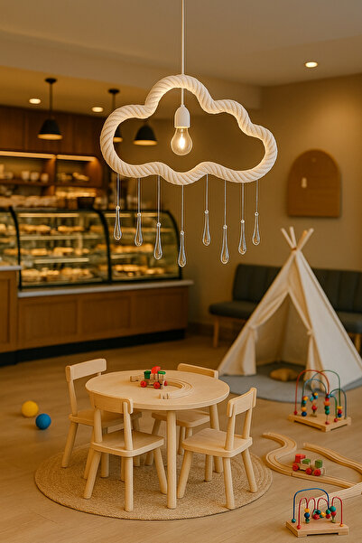 Ağış Elektrik YAĞIŞ – Dekoratif Bulut Avize, Şeffaf Damla Tasarımlı Modern Ay...