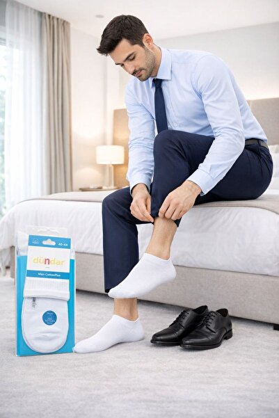 Dündar Plus Dikişsiz Beyaz Erkek Cotton Konç Patik Çorap 4'lü 6890