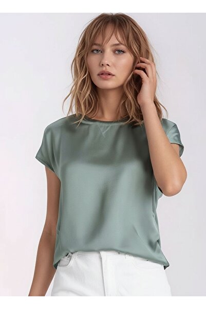 MAMAYAGA بلوزة نسائية رياضية أنيقة ذات رقبة دائرية من الساتان الفسكوز وأكمام ...