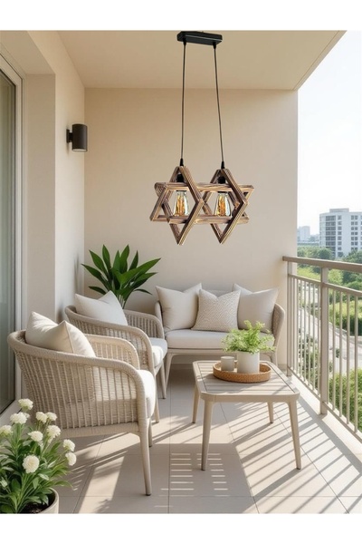 ONUR AVİZE Retro Rustik 2'li Ahşap Avize