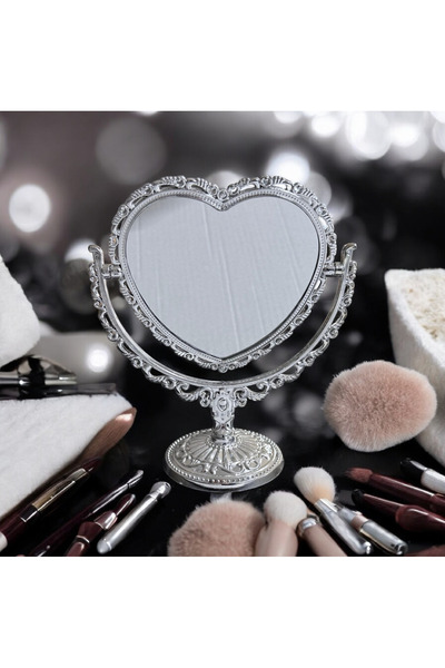 Zeynes Home 360° Dönen Prenses Kalp Tasarım Çift Taraflı Masa Üstü Makyaj Aynası