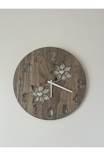 rodosto atolye çiçek desenli lazer kesim ahşap duvar saati