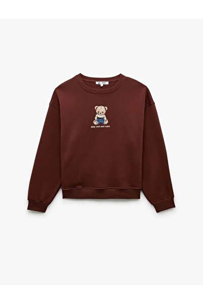 Koton Kadın Giyim Ayıcık Nakışlı Şardonlu Uzun Kollu Bisiklet Yaka Oversize S...