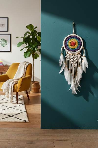 ORİJİNALDÜKKAN El Yapımı Rengarenk Desenli Ahşap Boncuklu Örgülü Makrome Ev Bohem Duvar Dekorasyonu Dream Catcher