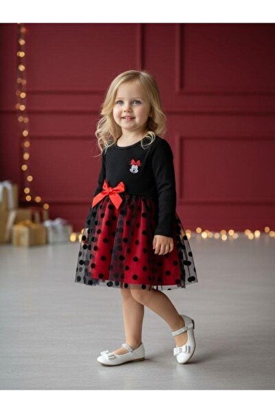 Zekids Κοριτσίστικο βαμβακερό φόρεμα με πουά μακρυμάνικο φόρεμα