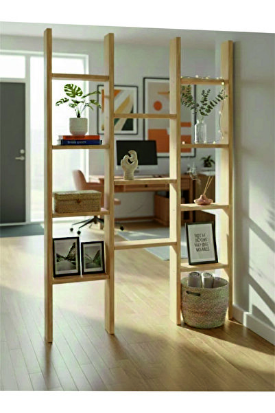 Tiydem Masif Ahşap Raflı Oda Ayırıcı Seperatör Duvar Dekor Paravan 100x250 cm Boyasız Doğal Ahşap Rengi