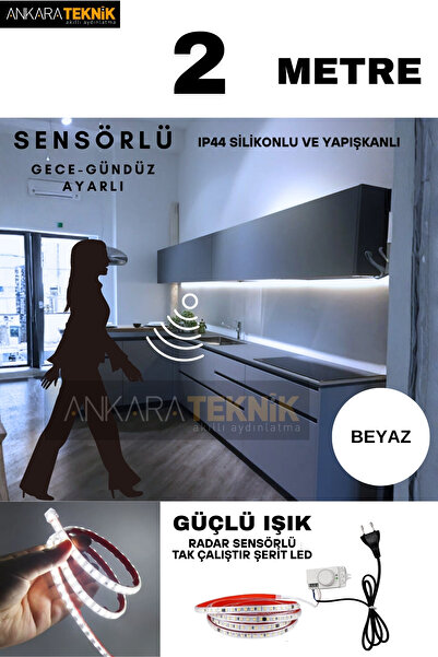 ankarateknik Hareket Sensörlü 220 Volt Silikonlu Beyaz Renk Şerit LED (120 Le...