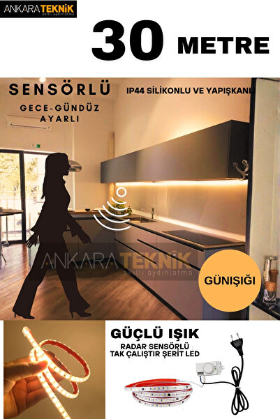 ankarateknik Hareket Sensörlü 220 Volt Silikonlu Günışığı Renk Şerit LED (120...