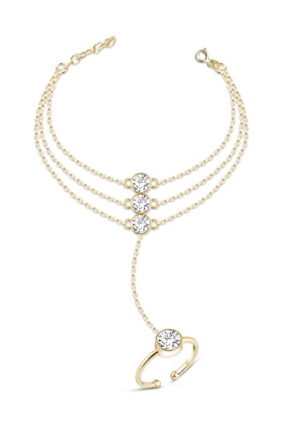 SARIASLAN 14 Ayar Altın Renginde Tektaş Yüzüklü Gümüş Şahmeran Bileklik