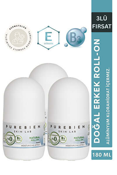purebien skin lab Doğal Roll On Deodorant Erkek 3'lü Fırsat - Alüminyum Klora...
