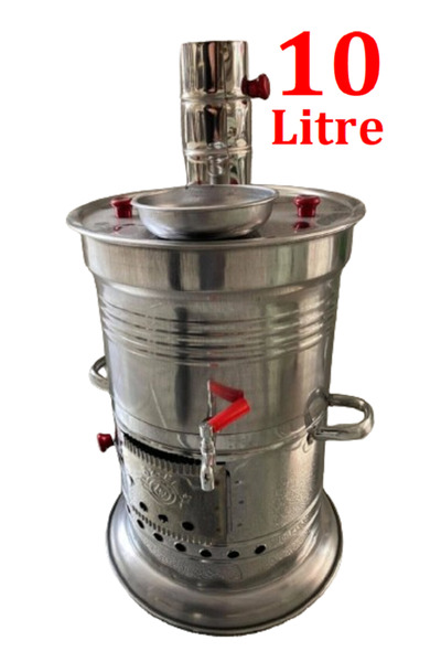 sobapark 10 Litre Paslanmaz Krom Odunlu Kömürlü Çay Semaveri Odunlu Kömürlü Semaver Tek Musluklu Semaver 10 L