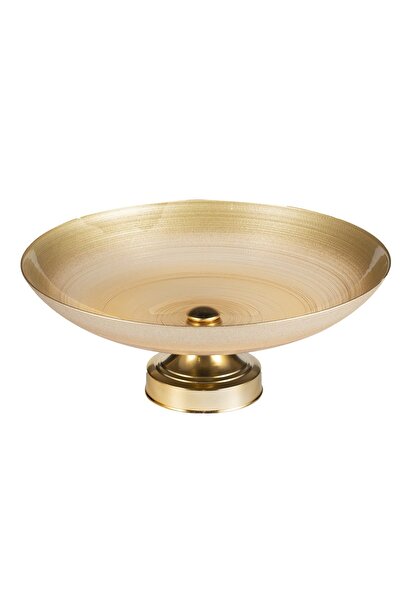 HIC طبق تقديم حلويات زجاجي بقاعدة 40 سم لون ذهبي