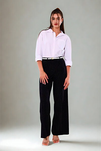 LA PANTE Γυναικείο παντελόνι παντελόνι palazzo Πλισέ φαρδύ πόδι με τσέπες στο...