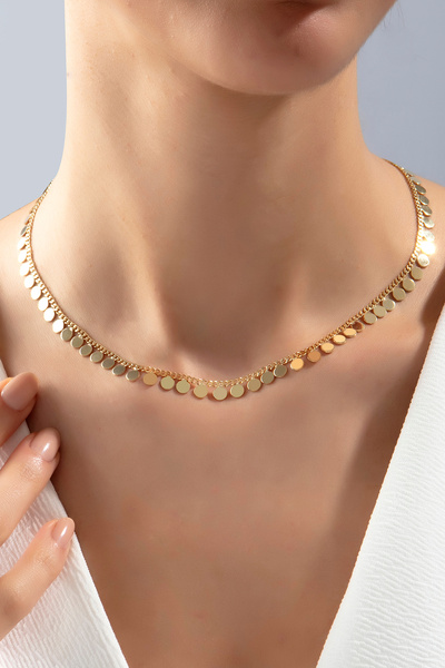 SARIASLAN 925 Ayar Gümüş Pullu Gurmet Zincirli Gümüş Kolye 14 Ayar Altın Rengi