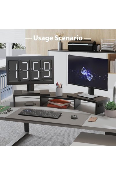 BONTEC Suport de monitor din lemn pentru 2 monitoare