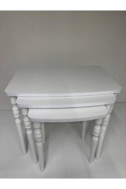 HAMADEX YALIN Serisi 1. Sınıf MDF Beyaz 3’lü Zigon Sehpa Seti Masif Kayın Aya...