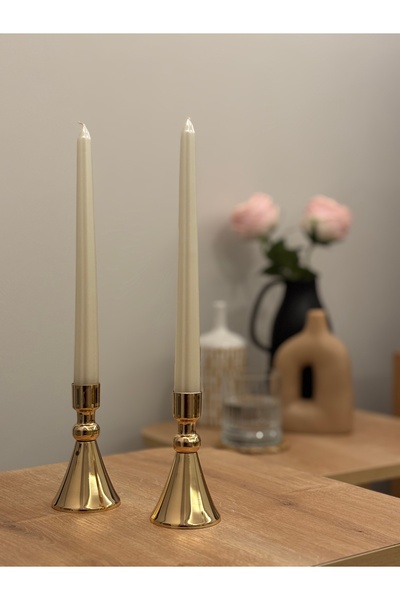 LUXAY HOME GOLD RENGİ 2'Lİ LANA MİNİ ŞAMDAN & MUMLUK SETİ