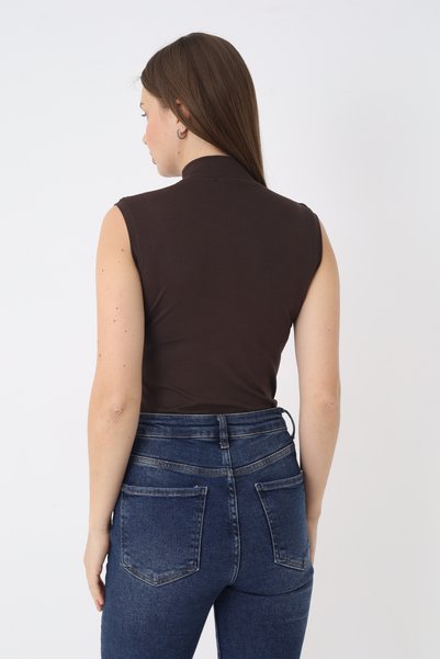 SIR İç Giyim Women's Bitter Brown Sleeveless Turtleneck Bodysuit
