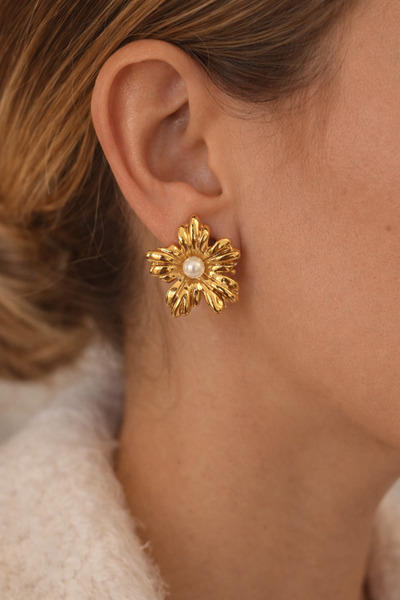 HERCY 316 لتر أقراط زهرة الفولاذ المقاوم للصدأ |   أقراط زهرة صغيرة مع اللؤلؤ...