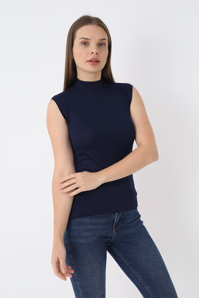 SIR İç Giyim Women's Navy Blue Sleeveless Turtleneck Bodysuit