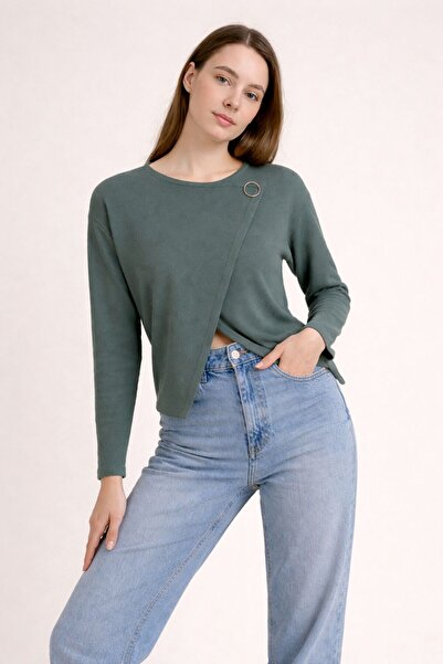 MG سترة/كارديجان تريكو كاكي بتفاصيل حلقية