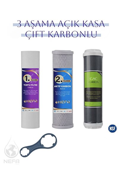 Nefa 10 inç Su Arıtma 3'Lü Filtre Seti, 5 Mikron - Granül Karbon - Aktif Karbon